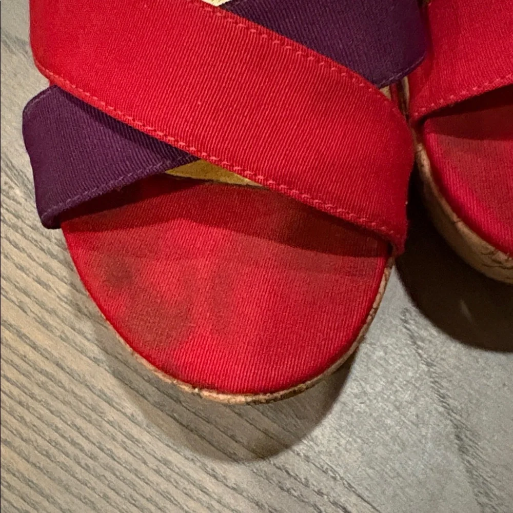 KATE SPADE Purple Red Colorblock Penny Cork Wedge Sandals